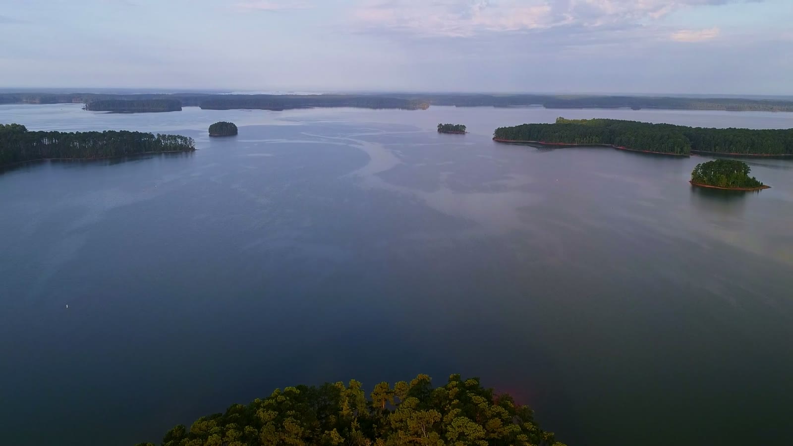Actual aerial footage still of Lake Thurmond and wooded shoreline
