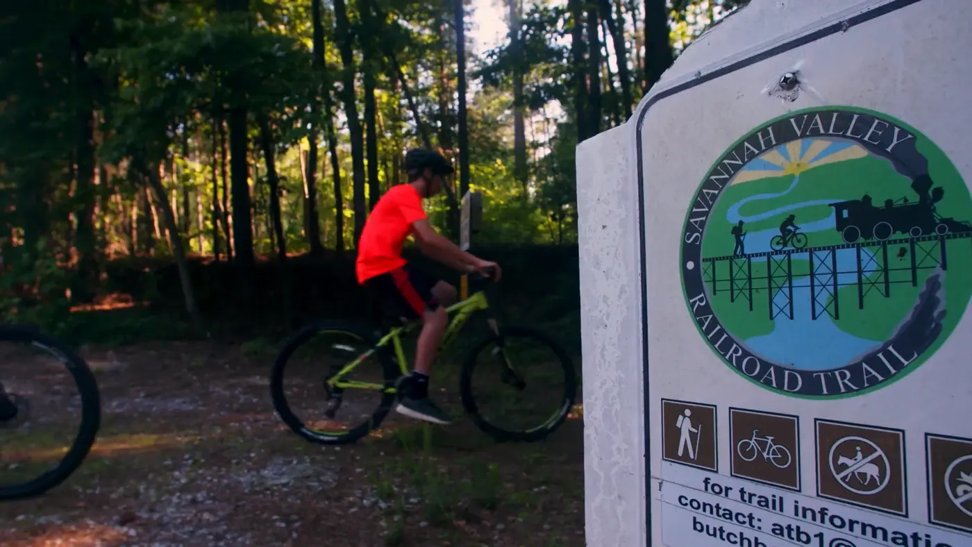 Mountain biking on the Savannah Valley Railroad Trail, from the lifestyle film