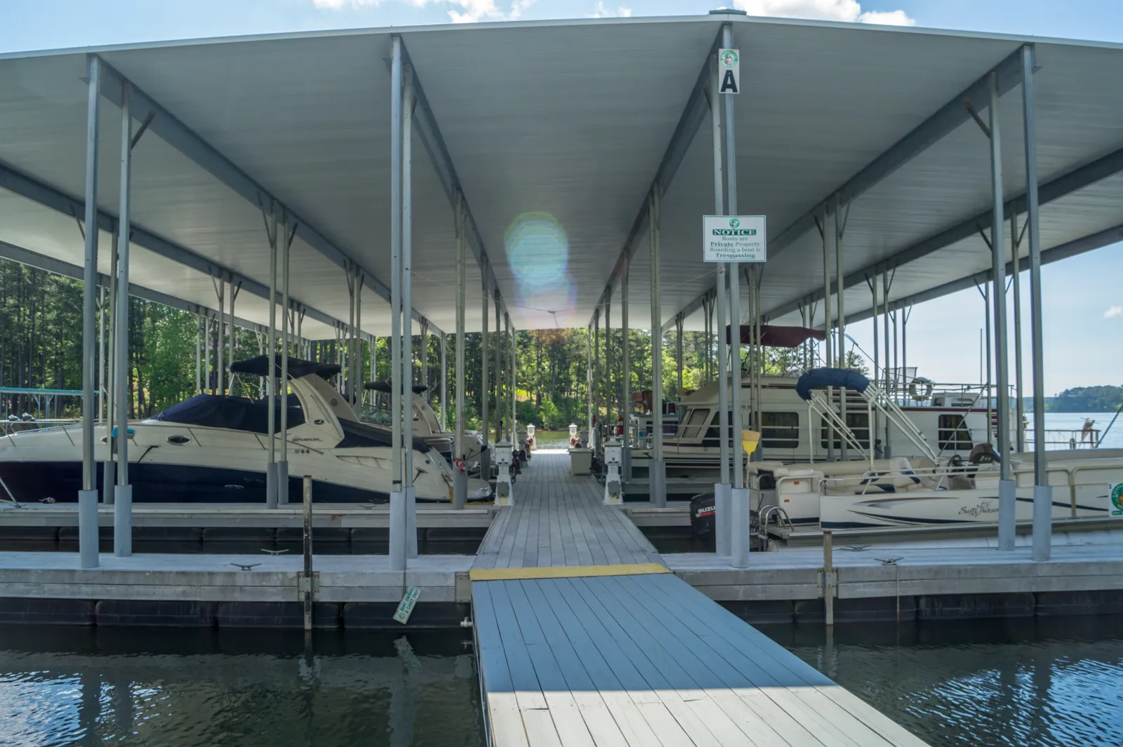 Covered boat slips at Savannah Lakes Marina