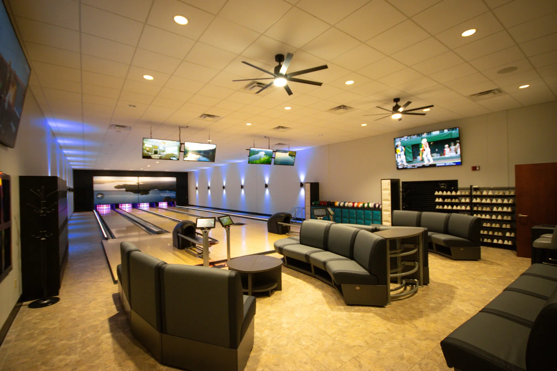 Actual photograph of the lounge and bowling lanes inside the POA recreation complex