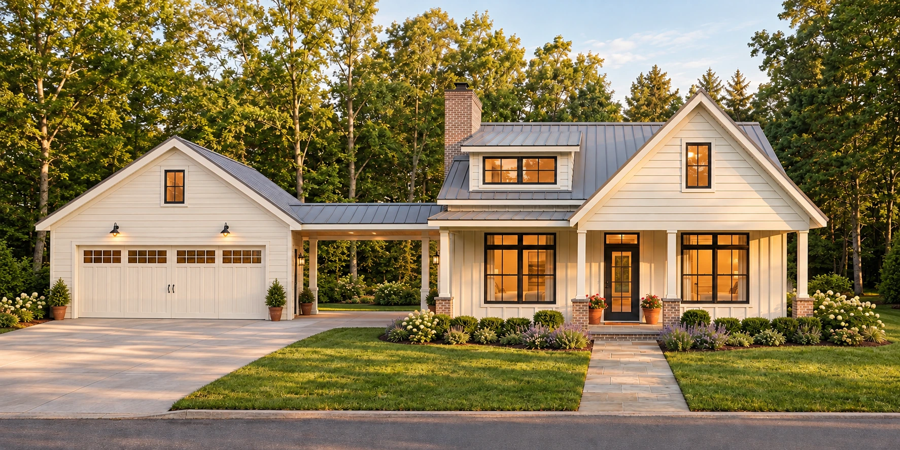 The Overlook street-front exterior concept with its two-car garage; open breezeway and front entry