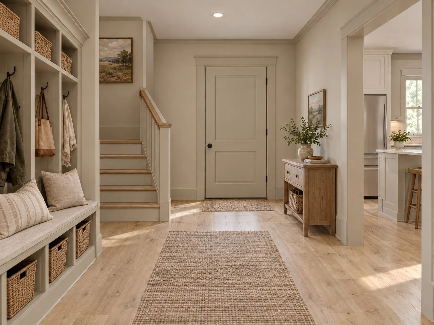 Entry / mudroom · optional bonus stair shown, standard illustrative interior